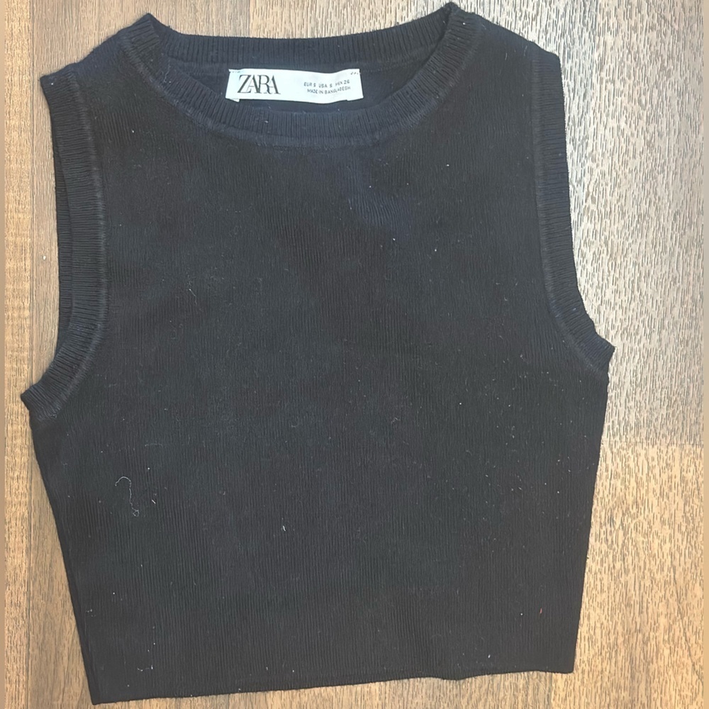 Zara Black Fitted Sleeveless Crop Tank Top - Picture 9 of 12